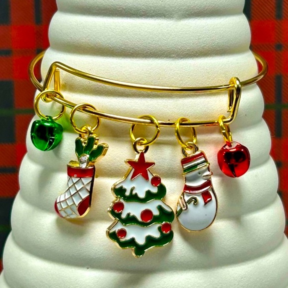 Handmade Christmas Bangle Charm Bracelet!